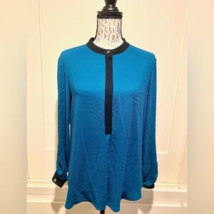 Coldwater Creek Teal Blue Long Sleeve Tunic with Black Trim
